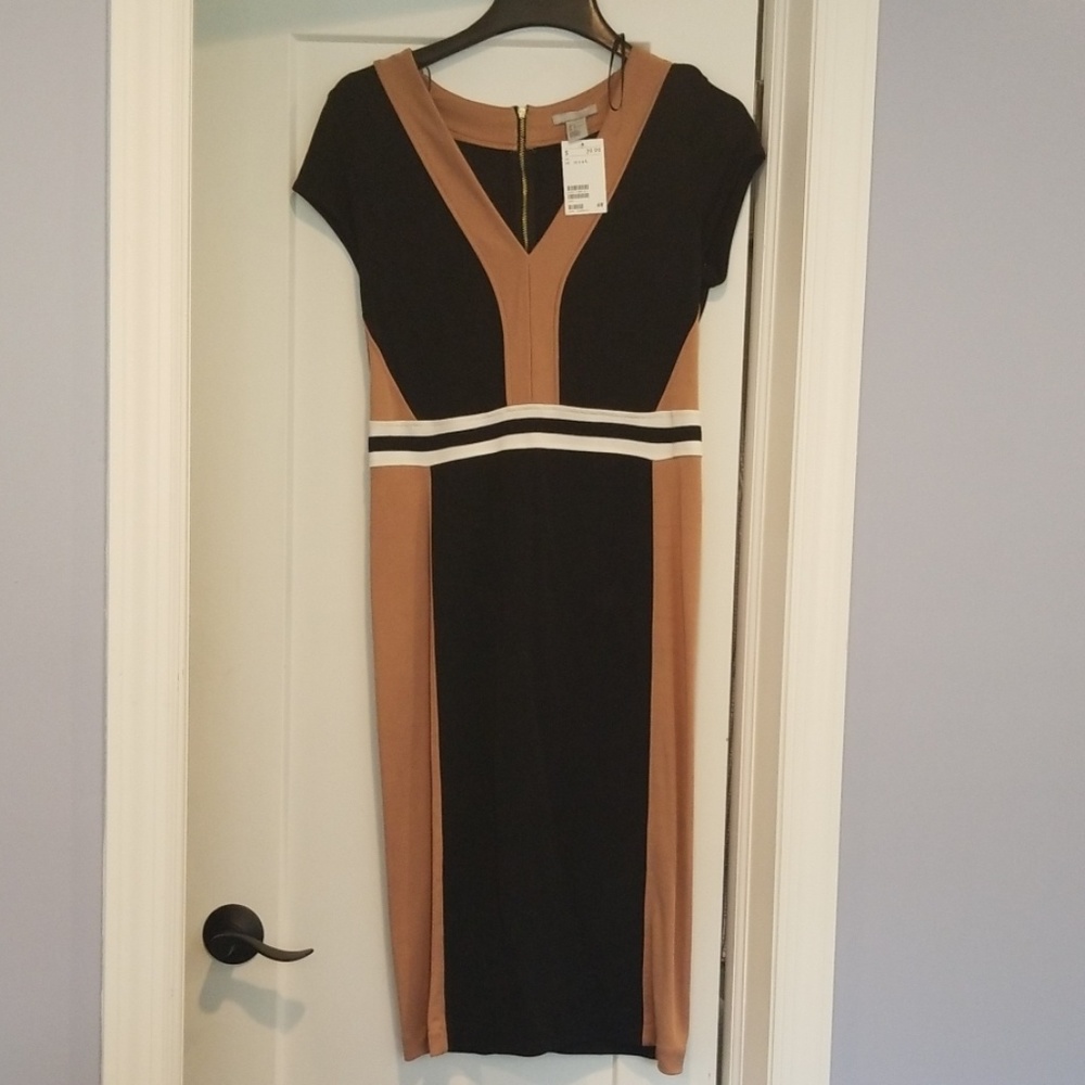 New with Tags, H&M Black and Tan Sheath Dress sz L